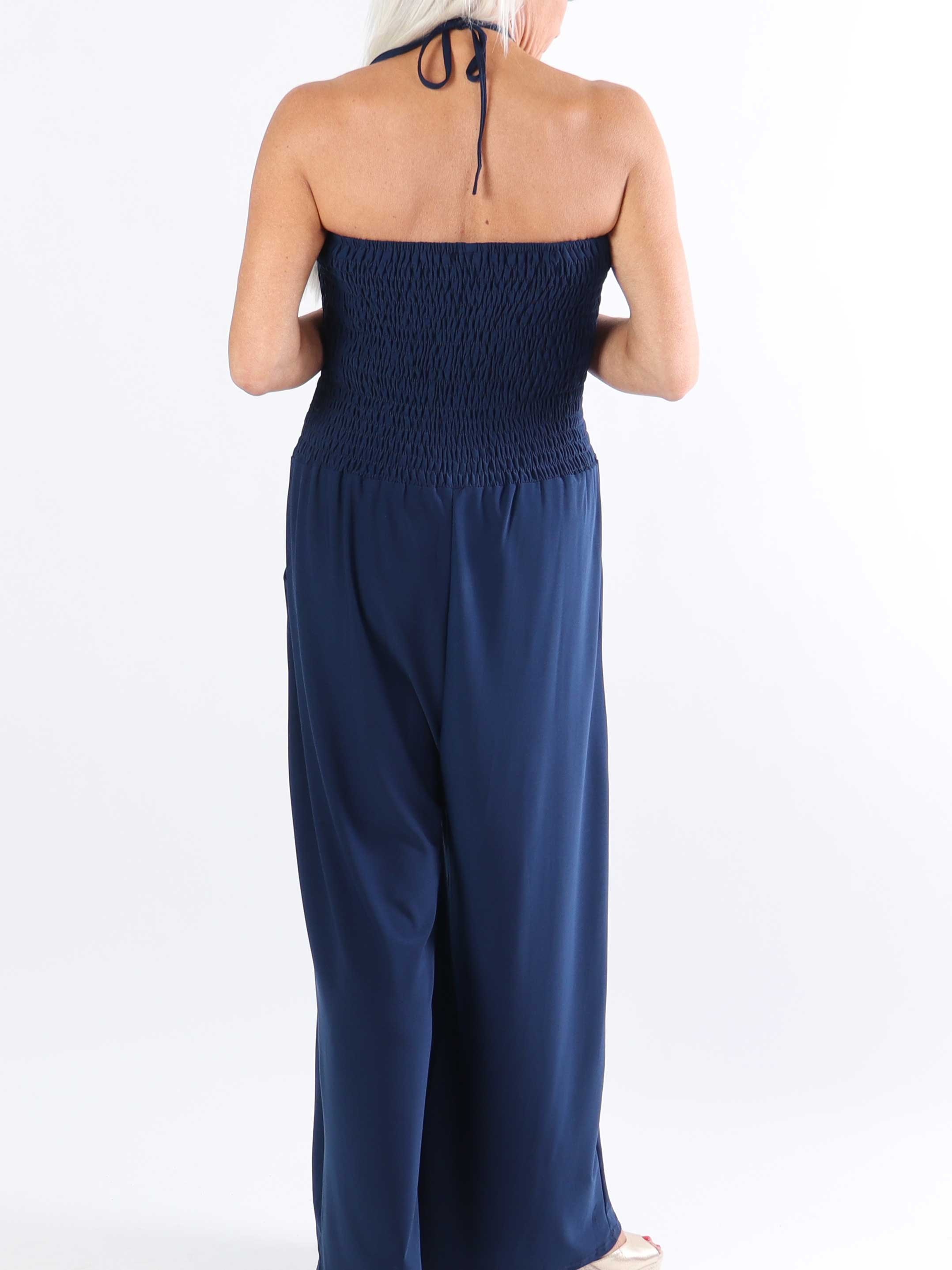Pams Plain Tube Jumpsuit - Elastisk plus size buksedragt med smock ved brystet